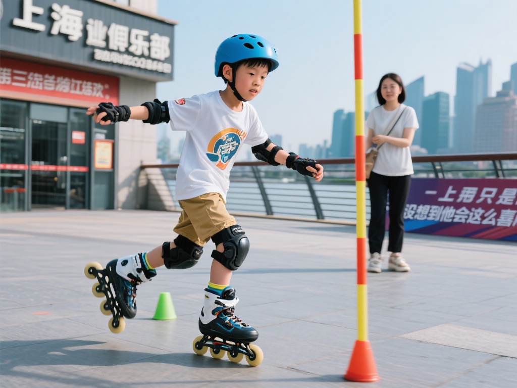 在上海的一家轮滑俱乐部里，12岁的小明（